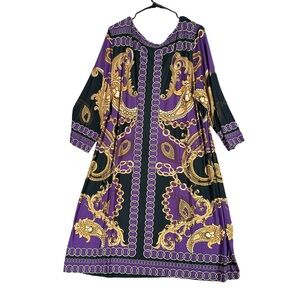 Blooming‎ Rose Woman 3X Purple Black Chain Print Sheath Dress Classy Stretch